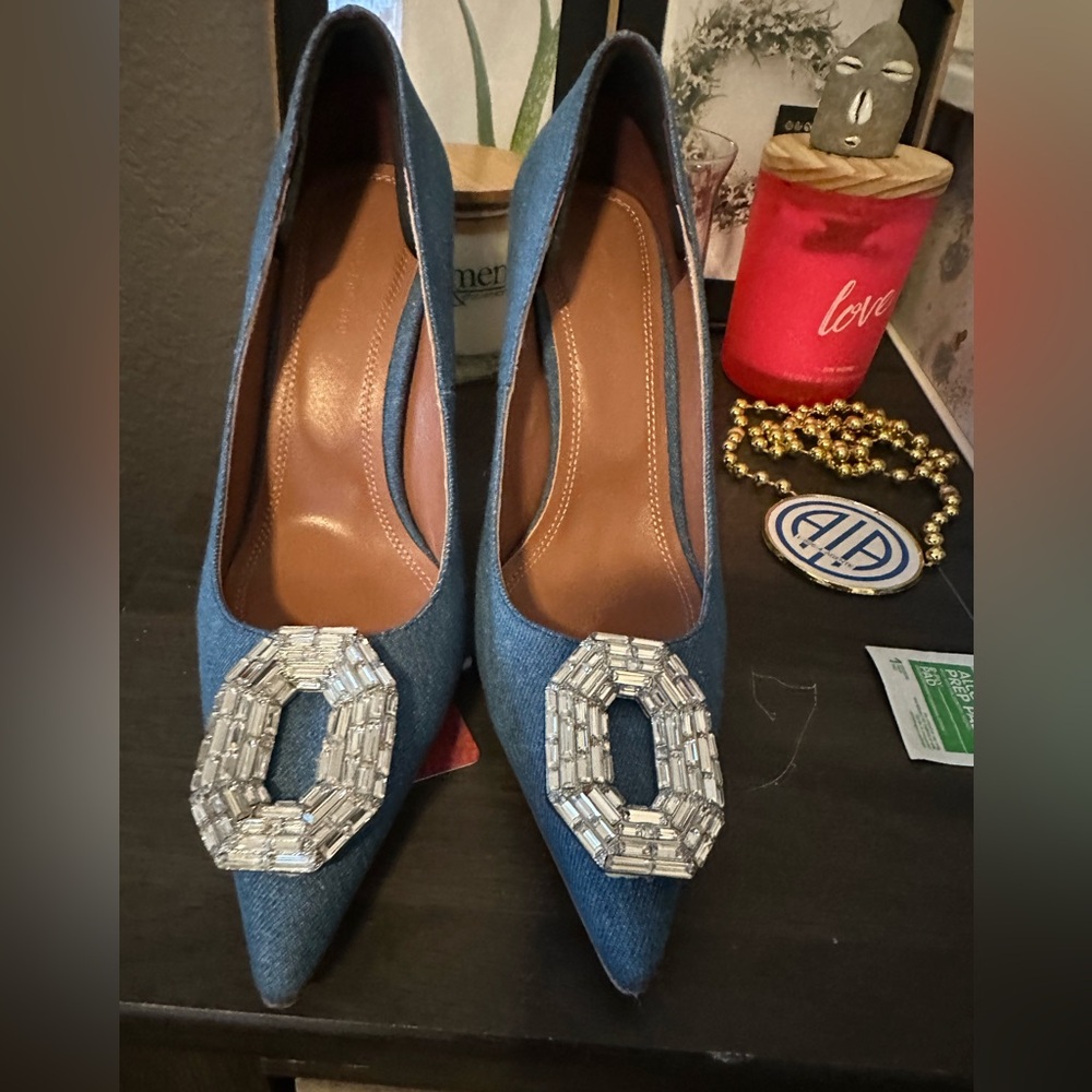 Amina Muaddi - Camelia Denim Pumps - Blue - IT 38 - Moda Operandi